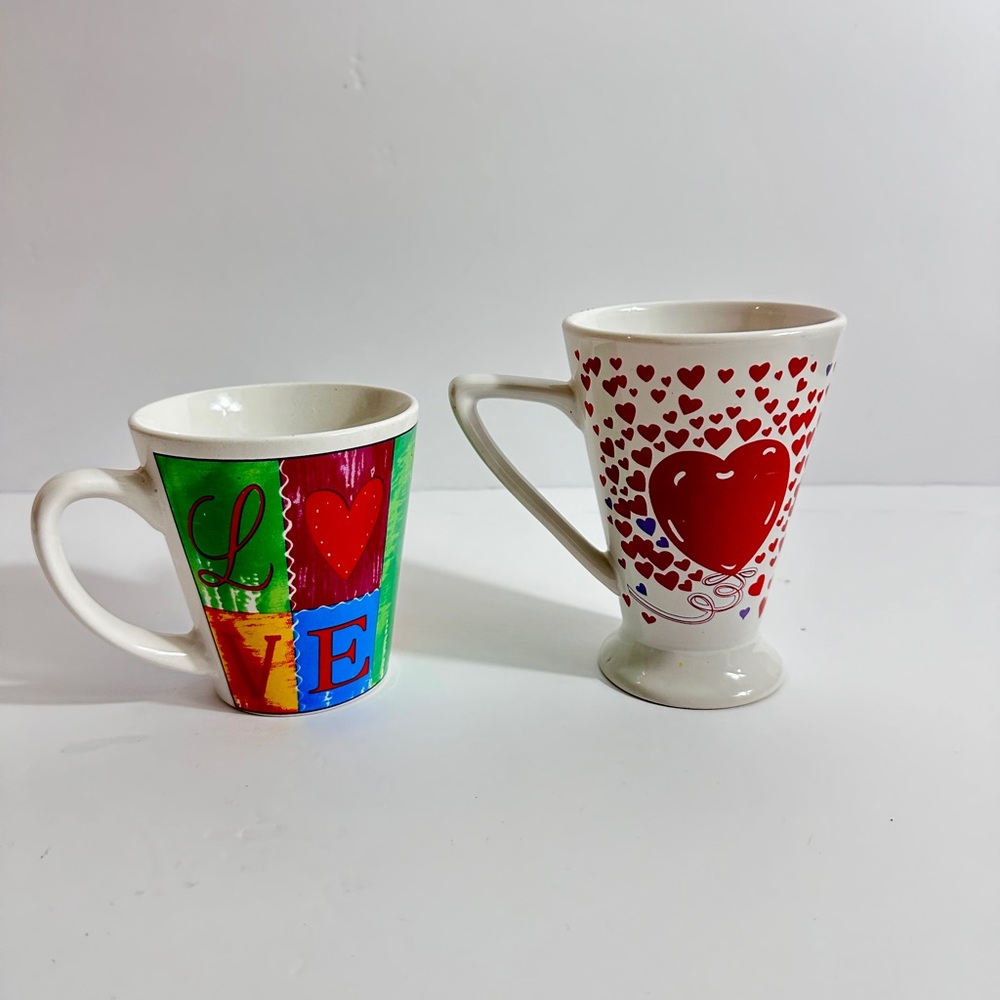 Cute Set of 2 Valentines Colorful Love and Heart Mug Set